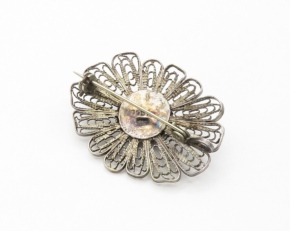ISRAEL 925 Sterling Silver  Vintage Tiger's Eye Filigree Brooch Pin  BP5598