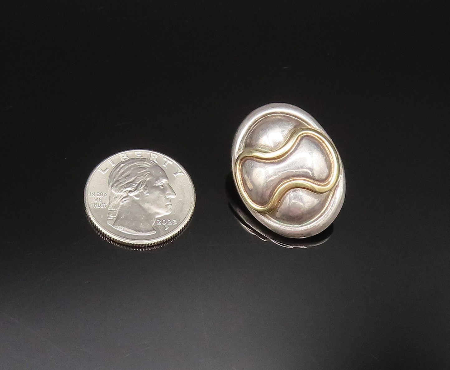 ROBERT WINC 18K GOLD & 925 Silver  Vintage 2 Tone Wave Oval Earrings  EG12020
