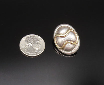 ROBERT WINC 18K GOLD & 925 Silver  Vintage 2 Tone Wave Oval Earrings  EG12020