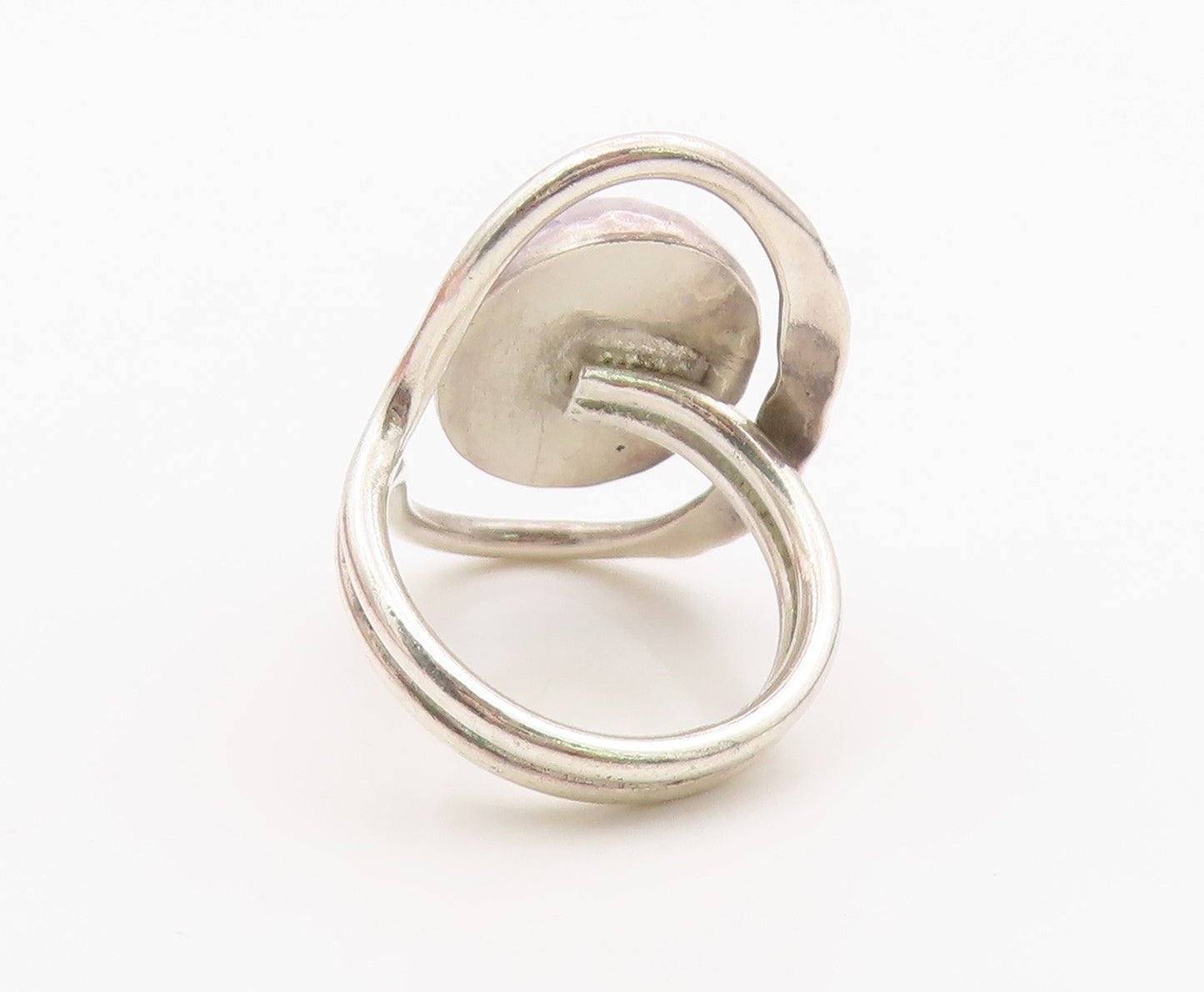 925 Sterling Silver Vintage Ring Modernist Hammered Orb Band  Sz 8  RG36305