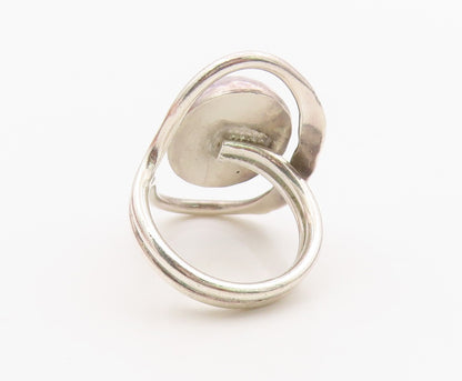 925 Sterling Silver Vintage Ring Modernist Hammered Orb Band  Sz 8  RG36305