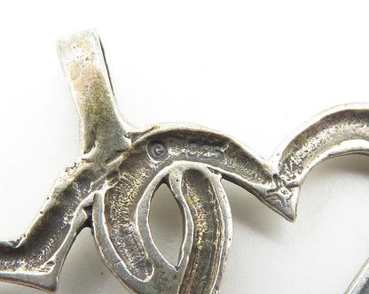 925 Sterling Silver  Vintage Double Open Love Hearts Etched Pendant  PT8260