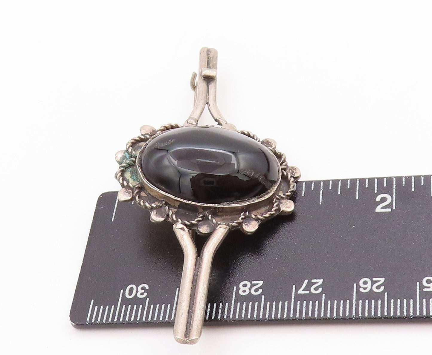 925 Sterling Silver Vintage Brooch Cabochon Onyx Middle East Floral Pin  BP11846