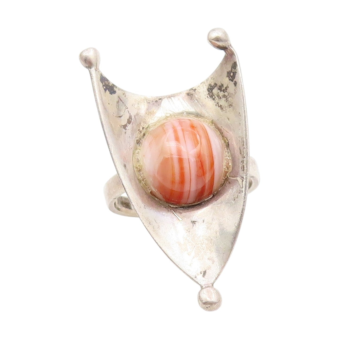 925 Sterling Silver Vintage Ring ISRAEL Round Gemstone Shield  Sz 6.5  RG34453