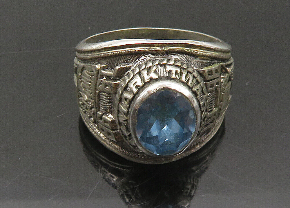 REED 925 Silver  Vintage Blue Topaz I.S. 238 Class 1998 Ring Sz 8.5  RG22097
