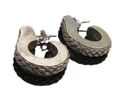 BALI 925 Silver  Vintage Dark Tone Basket Weave Braid JHoop Earrings  EG3107
