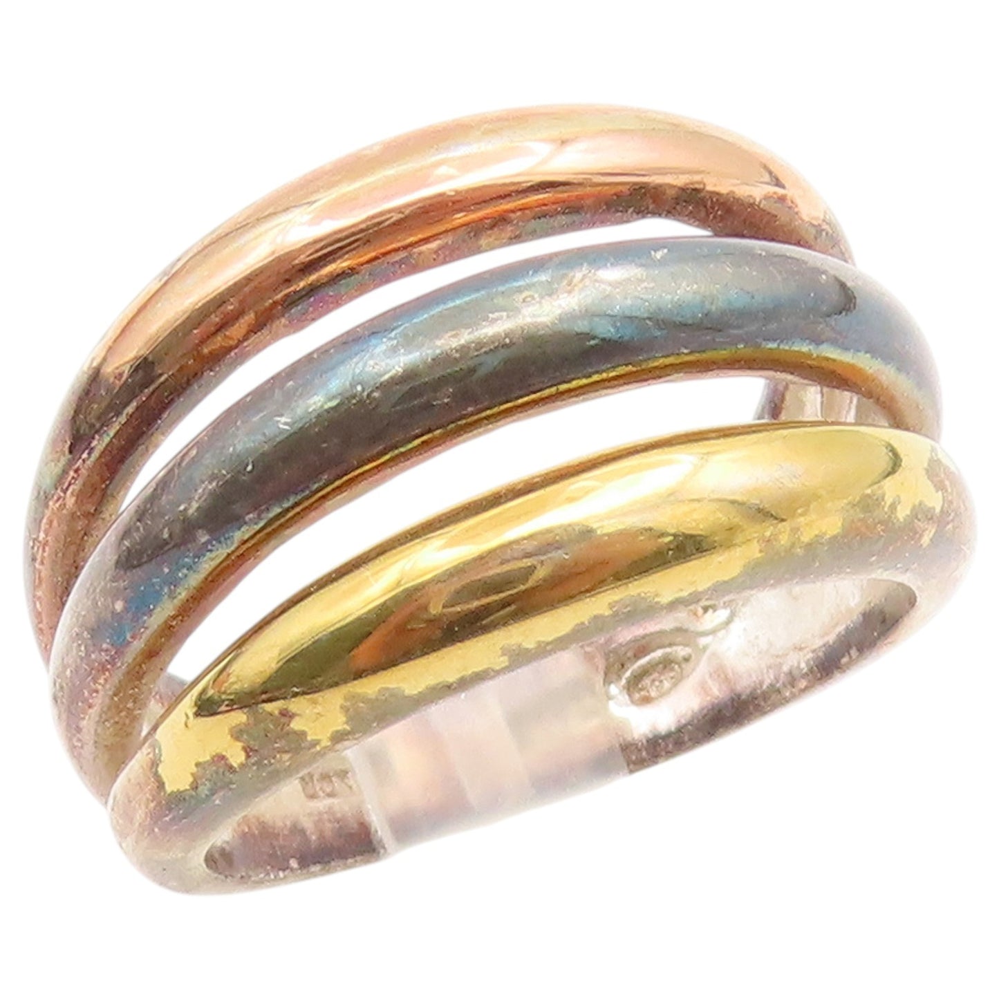 925 Sterling Silver Vintage Ring Multi Tone Interlocking Band  Sz 8  RG36952