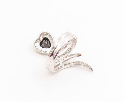925 Sterling Silver Vintage Ring Sapphire & Topaz Love Heart Bypass Sz 7 RG35663