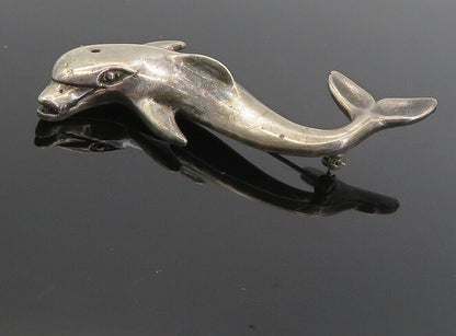 MEXICO 925 Sterling Silver  Vintage Dark Tone Dolphin Motif Brooch Pin  BP3281