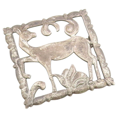 925 Sterling Silver Vintage Brooch Pin MAISON BIRKS Openwork Deer Frame  BP12658