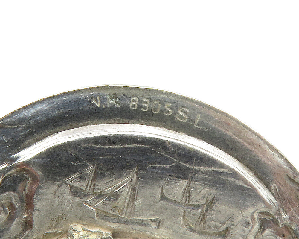 925 Sterling Silver  Vintage Shiny Farm & Ocean Scenes Brooch Pin  BP5724