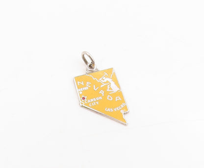925 Sterling Silver Vintage Pendant Enameled Nevada State Map Charm  PT25388
