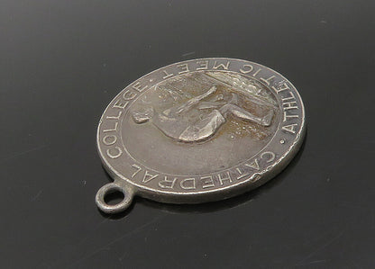 925 Sterling Silver  Vintage Antique Cathedral College Medal Pendant  PT18897