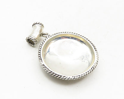 925 Sterling Silver  Vintage Raised Floral Design Round Slide Pendant  PT7488