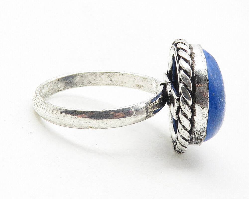 MEXICO 925 Sterling Silver Vintage Lapis Lazuli Cocktail Ring Sz 9.5  RG11669
