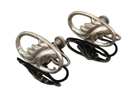 BEAU 925 Sterling Silver  Vintage Floral Leaf Non Pierce Earrings  EG5865