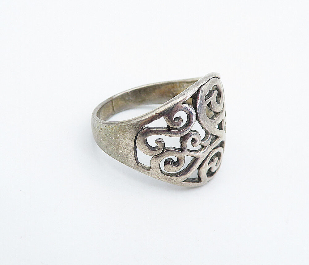 925 Sterling Silver  Vintage Dark Tone Open Swirl Band Ring Sz 7.5  RG4876