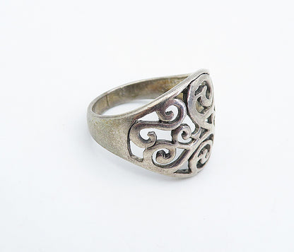 925 Sterling Silver  Vintage Dark Tone Open Swirl Band Ring Sz 7.5  RG4876