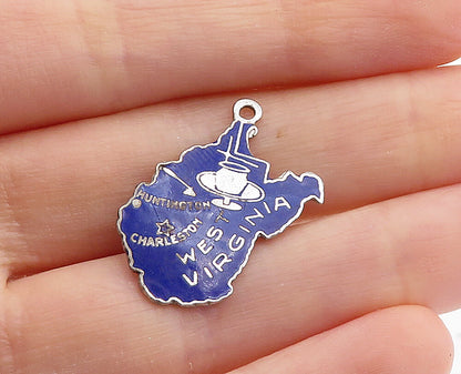 925 Sterling Silver  Vintage Enamel West Virginia State Map Pendant  PT4793