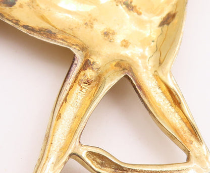 925 Sterling Silver Vintage Gold Plated Dotted Standing Deer Brooch Pin BP9634