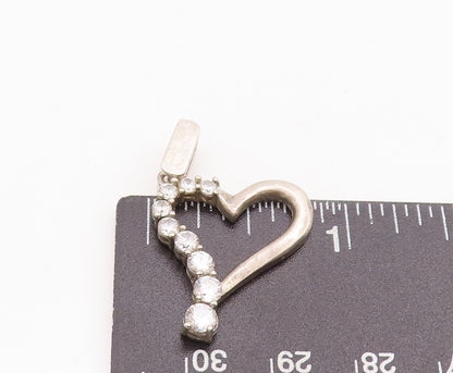 925 Sterling Silver Vintage Pendant Round CZ Inlay Cutout Heart  PT23294