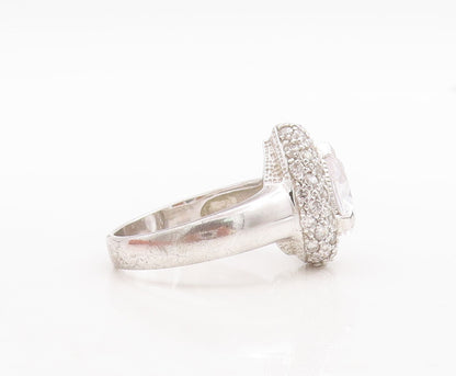 925 Sterling Silver Vintage Ring Drop Cut Topaz Beaded Frame  Sz 9   RG29812