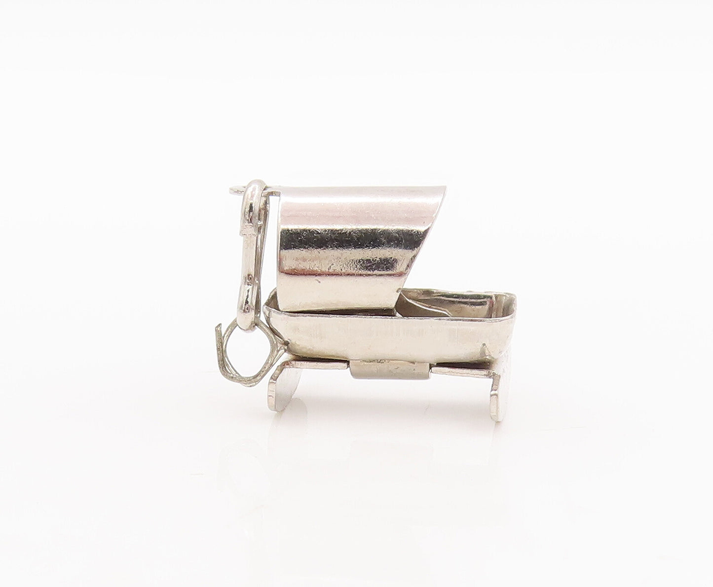 925 Sterling Silver Vintage Pendant Minimalist 3D Carved Crib Charm  PT23171