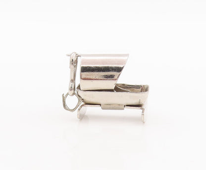 925 Sterling Silver Vintage Pendant Minimalist 3D Carved Crib Charm  PT23171