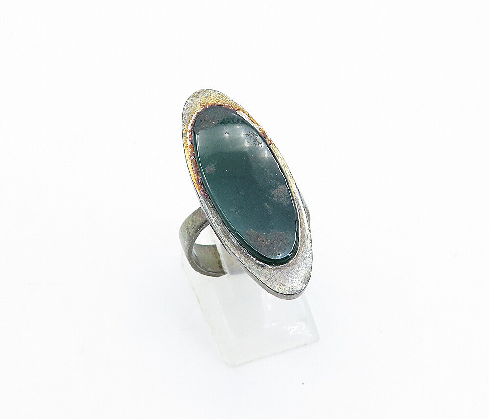925 Sterling Silver  Vintage Green Onyx Oblong Cocktail Ring Sz 8  RG4259