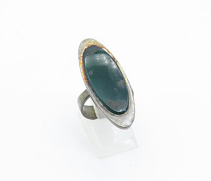 925 Sterling Silver  Vintage Green Onyx Oblong Cocktail Ring Sz 8  RG4259