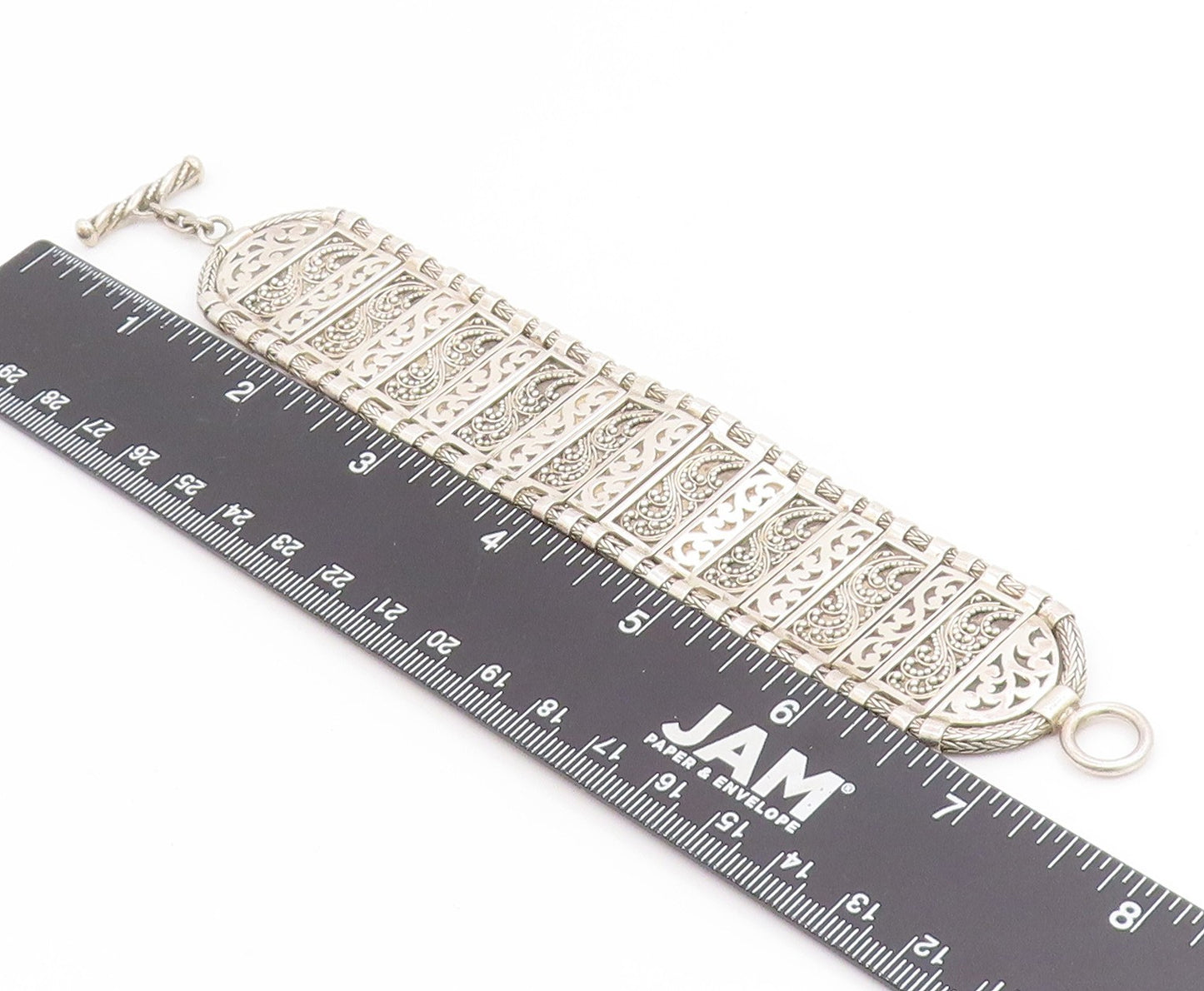 925 Sterling Silver Vintage Bracelet LOIS HILL Wide Scrollwork Panel  BT11919