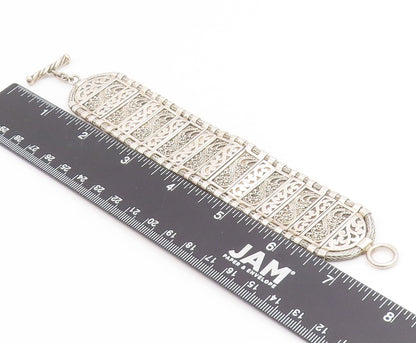 925 Sterling Silver Vintage Bracelet LOIS HILL Wide Scrollwork Panel  BT11919