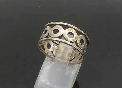 925 Sterling Silver  Vintage Open Circle Pattern Band Ring Sz 8  RG22978