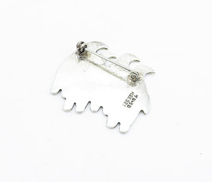 MEXICO 925 Sterling Silver  Vintage Shiny Huddle Of Penguins Brooch Pin BP2627