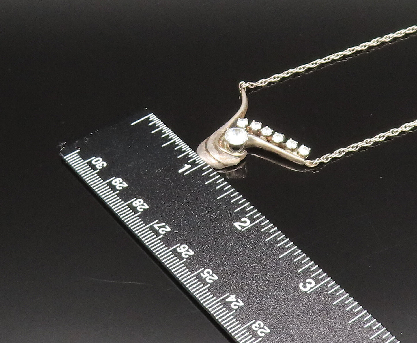 925 Sterling Silver  Vintage Swirl Wrapped Cubic Zirconia Necklace  NE3903