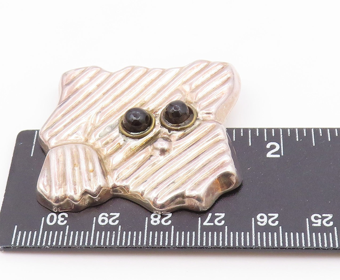 MEXICO 925 Silver  Vintage Black Onyx Eyes Puppy Dog Face Brooch Pin  BP7762