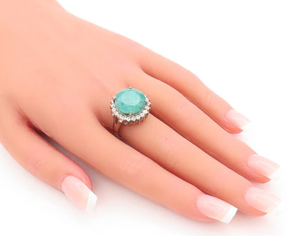 925 Sterling Silver Vintage Ring Round Green Gemstone Halo Topaz  Sz 7  RG29272