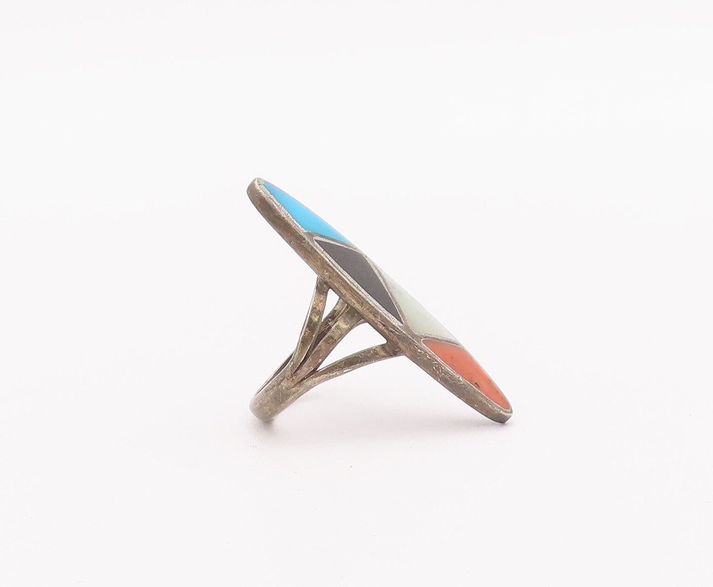 925 Sterling Silver Vintage Ring ZUNI NAVAJO Inlay Multi Stone Sz 6.5  RG27955