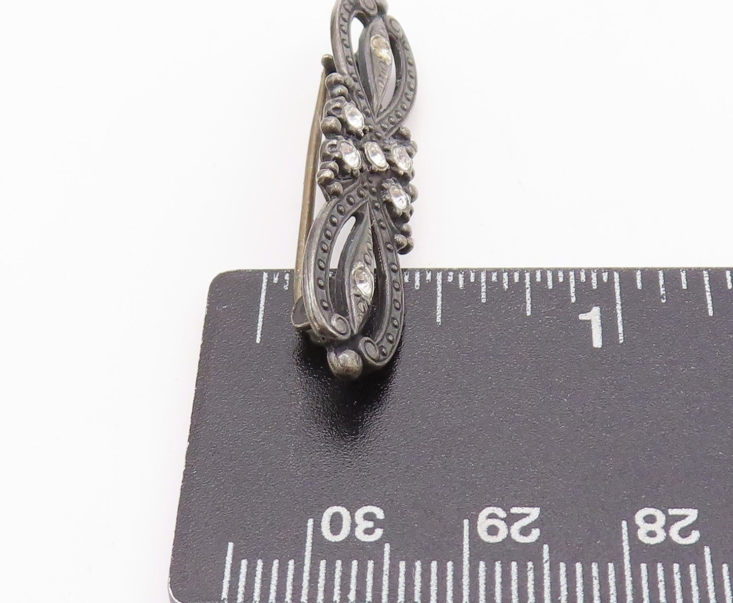925 Sterling Silver Vintage Brooch Victorian Design CZ Inlay Cutout  BP11623