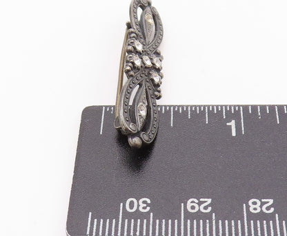 925 Sterling Silver Vintage Brooch Victorian Design CZ Inlay Cutout  BP11623