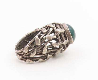 925 Sterling Silver Vintage Ring ISRAEL Green Onyx Brutalist Band  Sz 6  RG35922