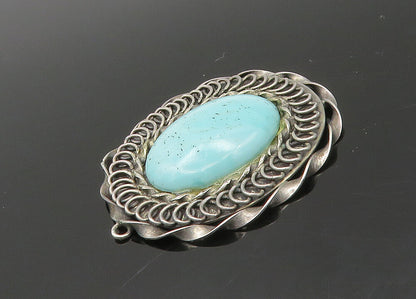 925 Sterling Silver  Vintage Cabochon Turquoise Twist Pendant  PT16338