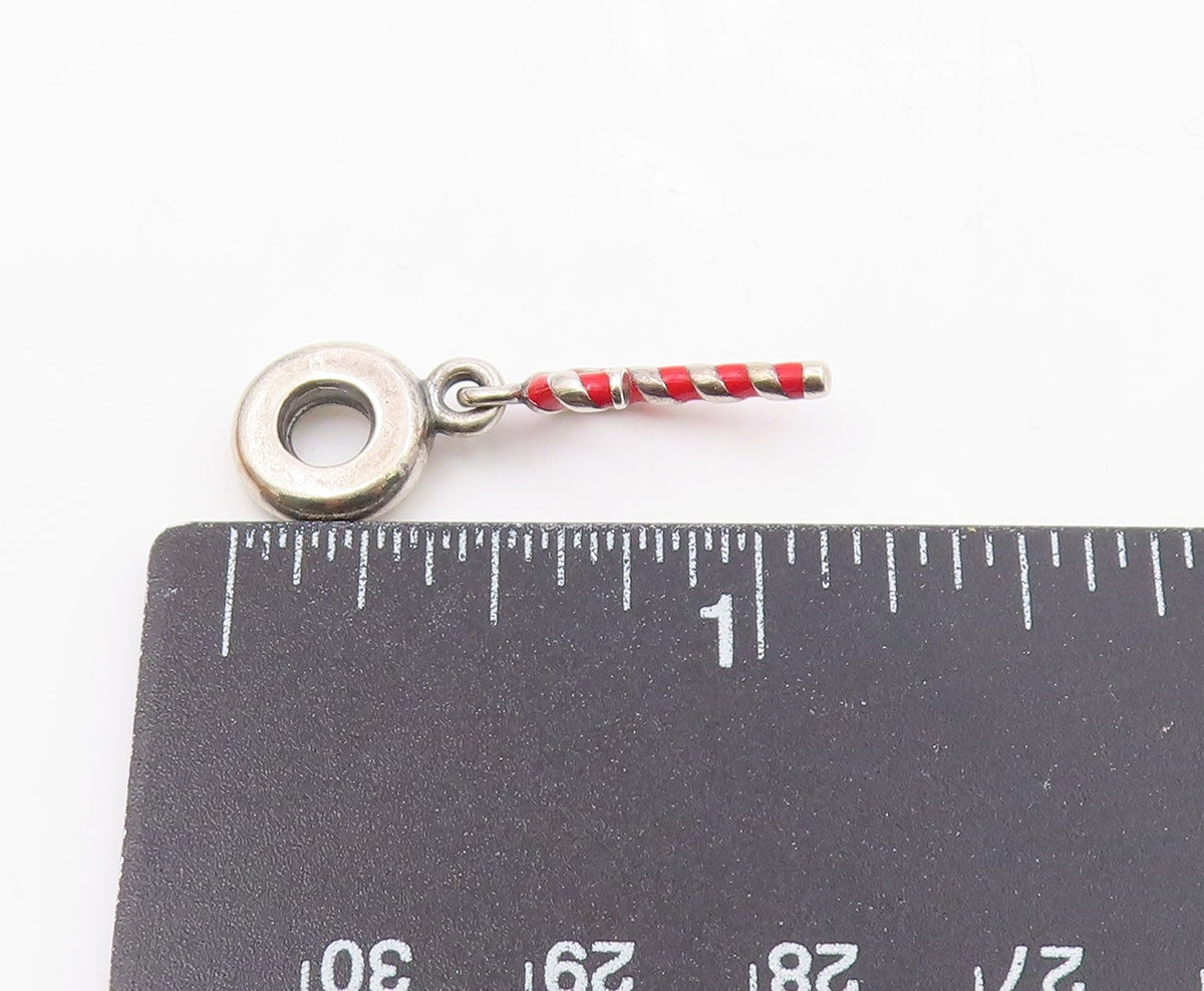 PANDORA 925 Silver  Vintage Enamel Christmas Candy Cane Pendant  PT17189