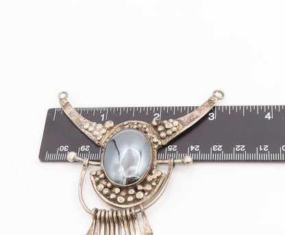 925 Sterling Silver Vintage Pendant Oval Hematite Bohemian Feather Drop  PT25171