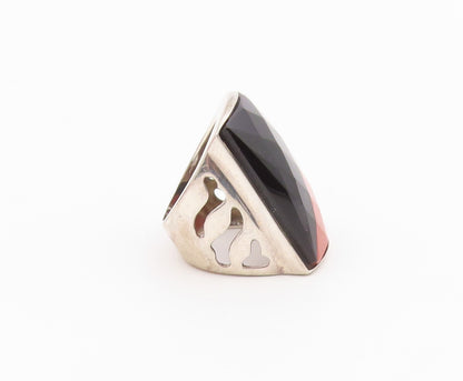 925 Sterling Silver Vintage Ring Faceted Black Onyx & Jasper Band  Sz 6  RG36606