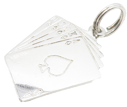 925 Sterling Silver  Vintage Shiny Etched Playing Cards Motif Pendant  PT11693
