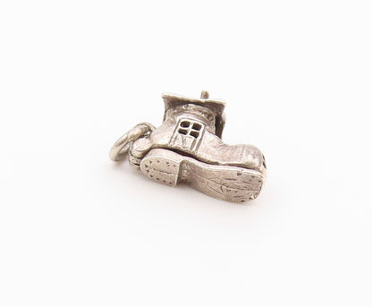 925 Silver   Vintage Boot House & Enamel Family Charm Pendant (OPENS)  PT20586