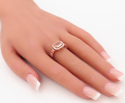 925 Sterling Silver Vintage Ring Rose Gold Plated Morganite & CZ  Sz 7.5 RG30591