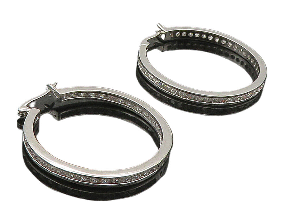 925 Sterling Silver  Cubic Zirconia Shiny Round Hoop Earrings  EG7958