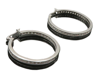 925 Sterling Silver  Cubic Zirconia Shiny Round Hoop Earrings  EG7958